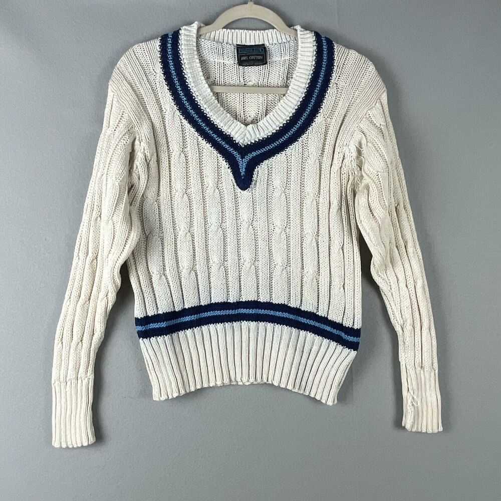 VTG‎ Lands End Sweater Womens Medium Cable Knit Cricket Preppy Academia Tennis